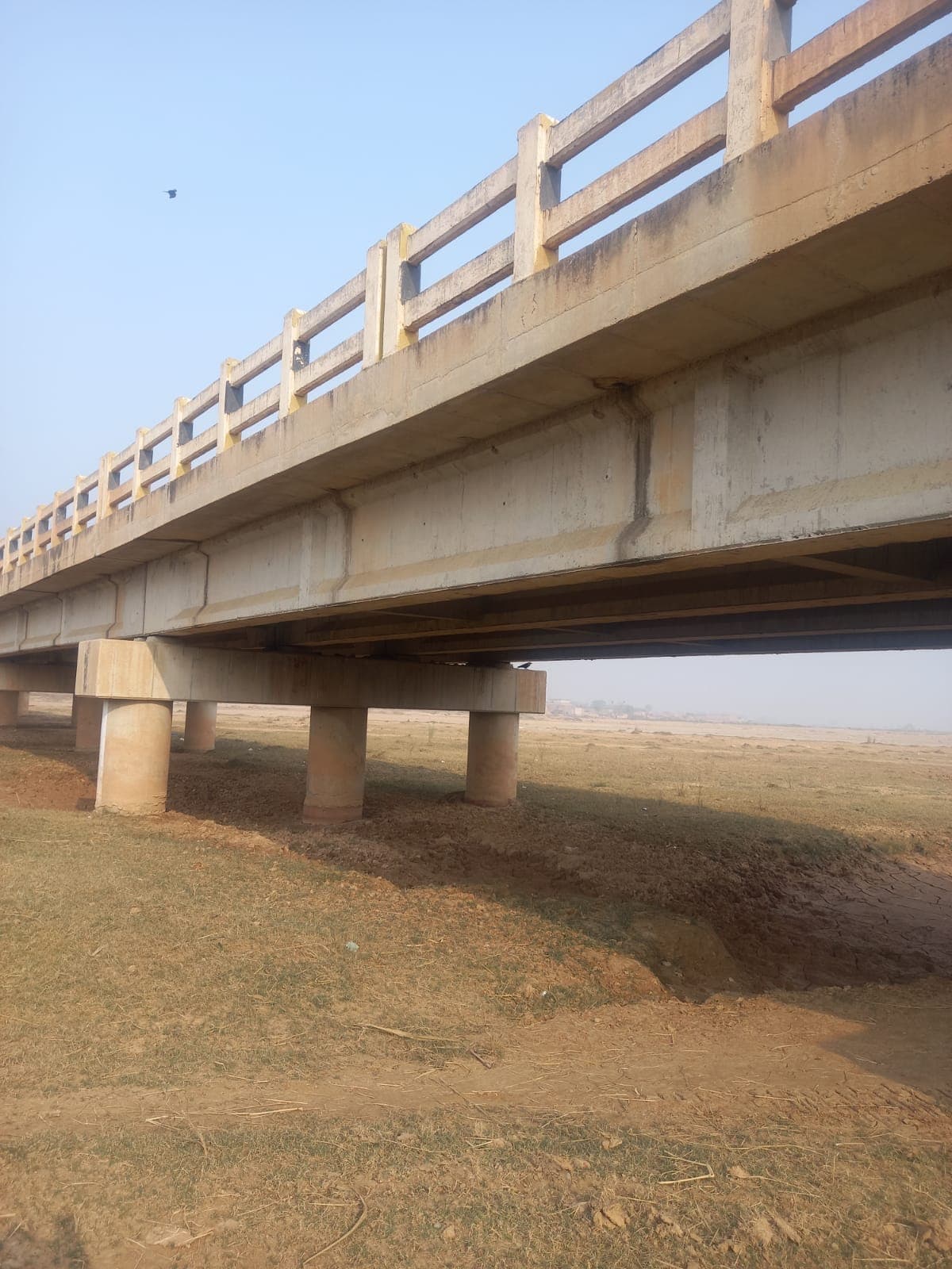 Completed concrete girder bridge on piers