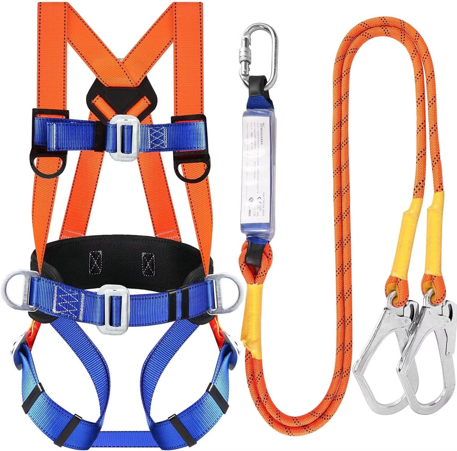 Fall protection harness and lanyard