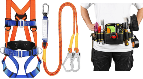 Fall-arrest harness, lanyard and tool belt