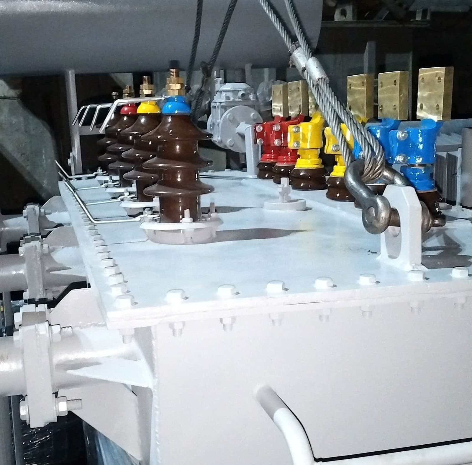 Transformer bushings and tap-changer close-up