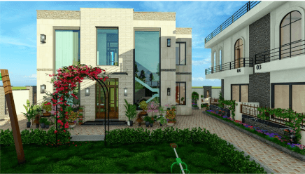 Villa exterior with landscaped garden, Mirpur
