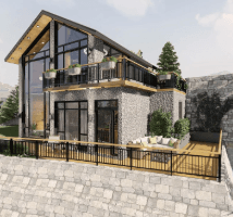 Mountain villa with deck and stone base, Pine City